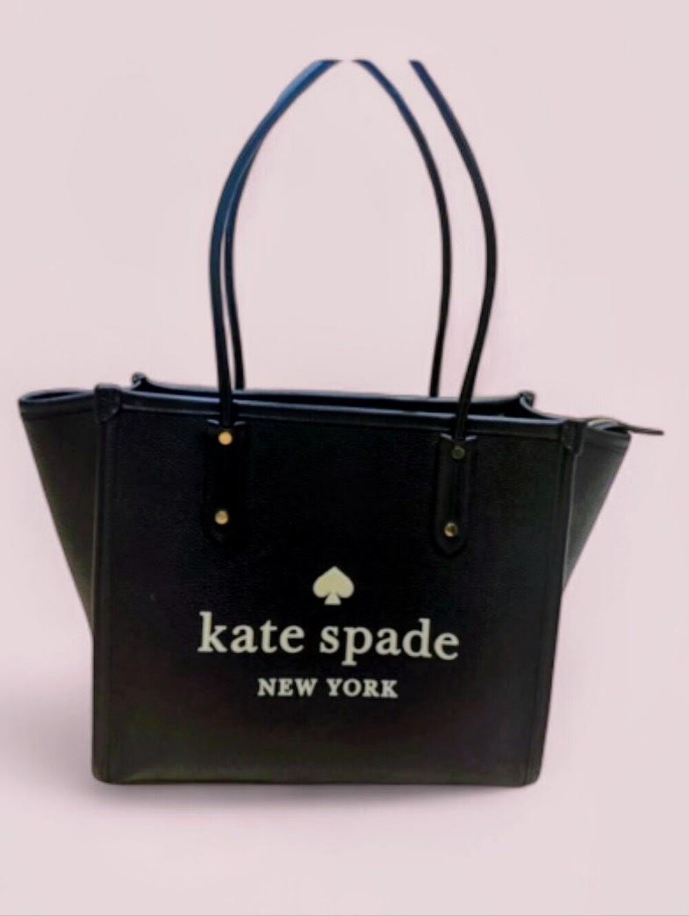 kate spade black leather logo tote with white print